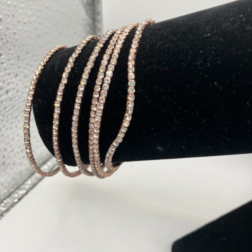 6 Rhinestone Gold-Tone Stackable Stretch Bracelets! - Picture 4 of 6